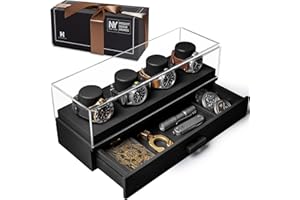 HOLME & HADFIELD Elevate Your Watch Collection with The Watch Deck – Premium Watch Display Case for 4 Watches – Unique Christmas Gift for Men – Luxury Wooden Mens Watch Box & Watch Case – Lifetime Assurance Included