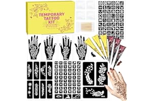 MuseLuxe 126 PCS Temporary Tattoos Stencils Kit,Temporary Tattoos Kit - 6 Pcs 2 Color(Brown Black) Ink with Gloves,DIY Body Art Painting for Women Men Adults Kids