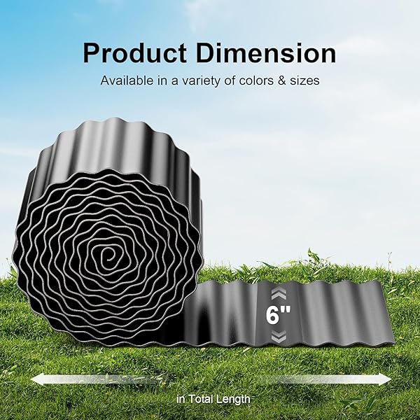 LAND GUARD CORRUGATED GARDEN EDGING BORDER, 6″ X 100′ LANDSCAPE PAVER EDGING, TALL LANDSCAPE EDGING, FENCE FOR GARDEN, FLOWER BED, LAWN AND LANDSCAPE EDGING (GLOSSY BLACK)
