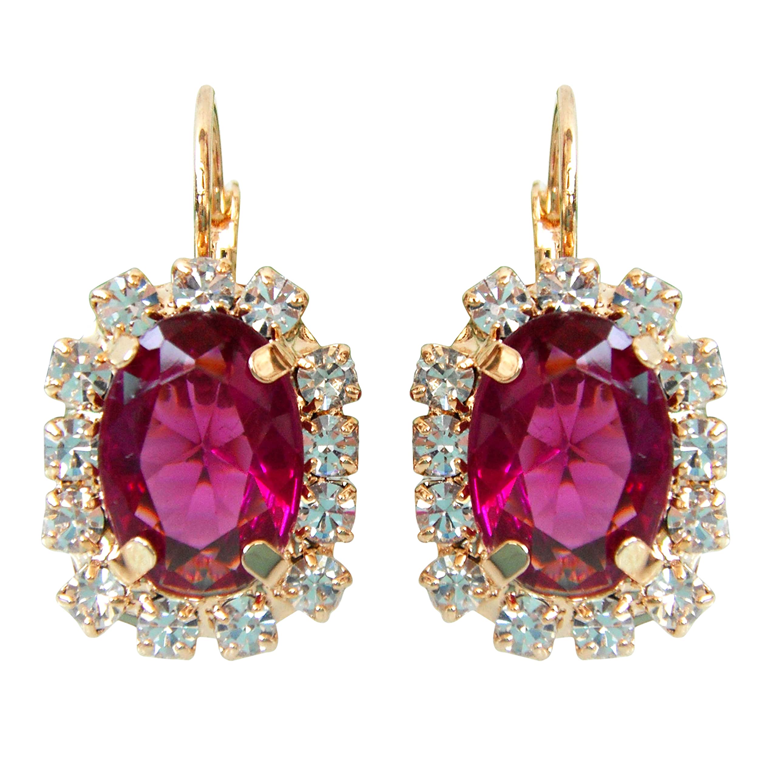 Navachi 18k Gold Plated Crystal Red Oval Zircon Hoop Az2652e Leverback Earrings