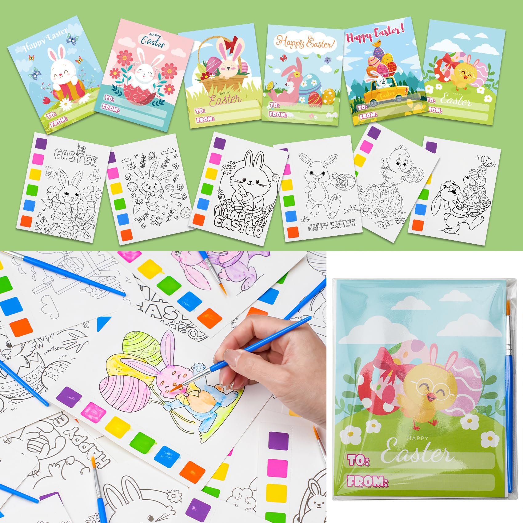 Rotu Easter Basket Stuffers Fillers for Toddlers Easter Gifts for Kids - 30 Pack(240 PCS) Mess-Free Watercolor Coloring Books with Easter Cards, Easter Egg Hunt Classroom Prizes Party Favors