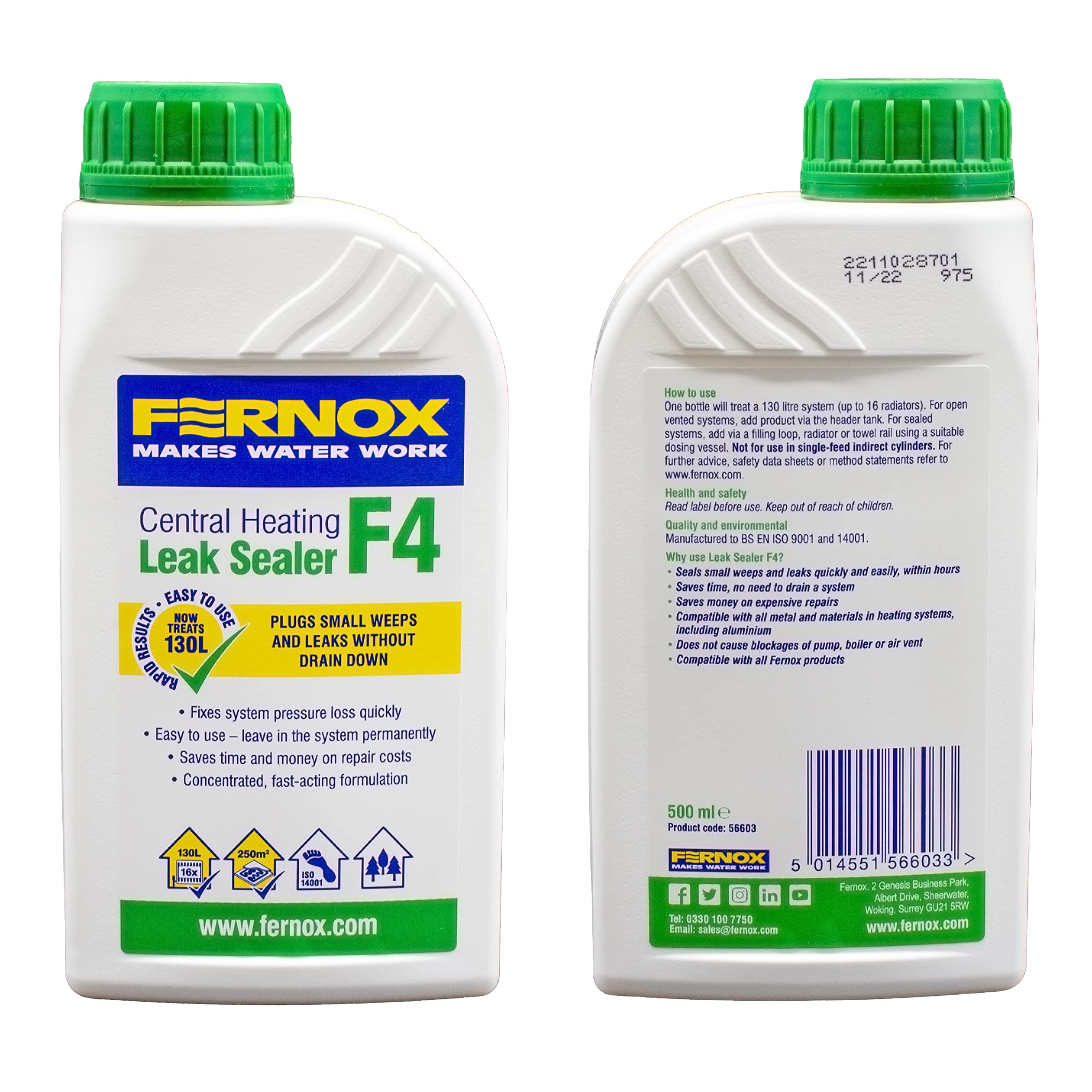 Kudos-Trading - F4 Leak Sealer 500ml Liquid Seal for Central Heating Pipe Work Leaks Water Underfloor Heating Non-Corrosive Non-Toxic Compatible with Most Heating Systems Long-Lasting Seal