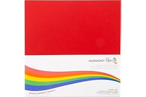 HARMONY PAPER Cardstock 12 x 12 Paper Pack - 65lb Smooth Card Stock for Crafts, Cardmaking, Art Projects - 50 Square Scrapbook Sheets, 5 Assorted Colors - Double Sided with Solid Core, Primary