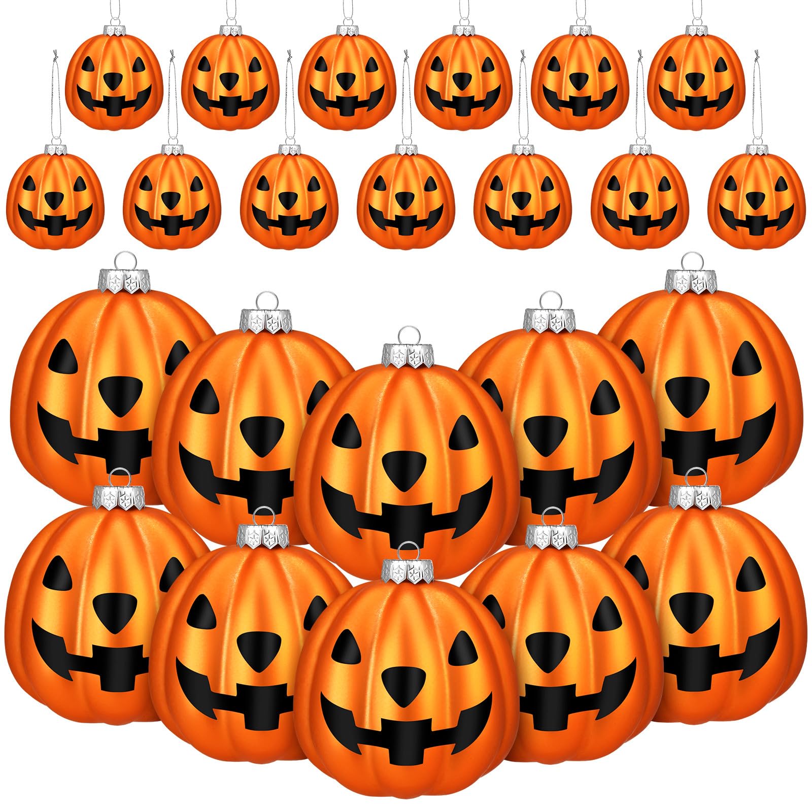 Photo 1 of Zhanmai Pumpkin Hanging Ornaments Spooky Halloween Tree Decorations Mini Pumpkin Ball Jack O Lantern Tree Decorations for Scary Party Supplies(12 Pcs,Gold)
