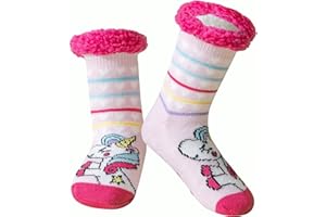 YEEKAORA Girls Slipper Socks Non Slip Grips, Cute Animal Kids Warm Thick Thermal Fluffy Plush Winter Kids Home Sleep Socks
