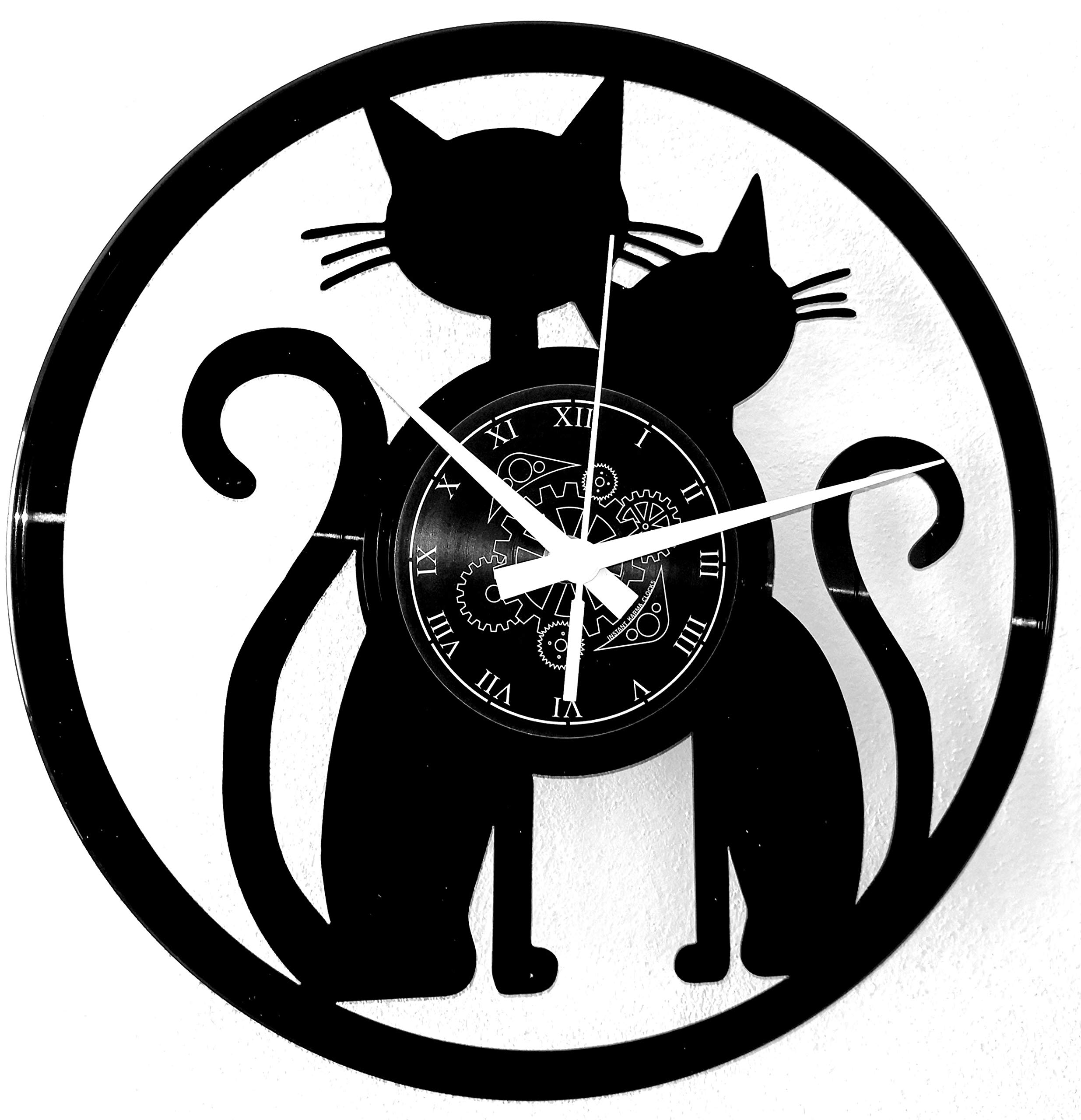 Instant Karma Clocks | Cat Couple Wall Clock | Romantic Cat Decor for Pet Lovers | Silent Quartz Movement | Gift Idea for Cats Enthusiasts