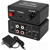 12V RCA Preamplifier, Audio Phono Preamp with Power Adapter, Mini Stereo Headphone Signal Home Amplifier, Gain 20dB for Turntable Pre amp Dual OP AMP AUX10X NE5532, RCA Input to 3.5mm Output