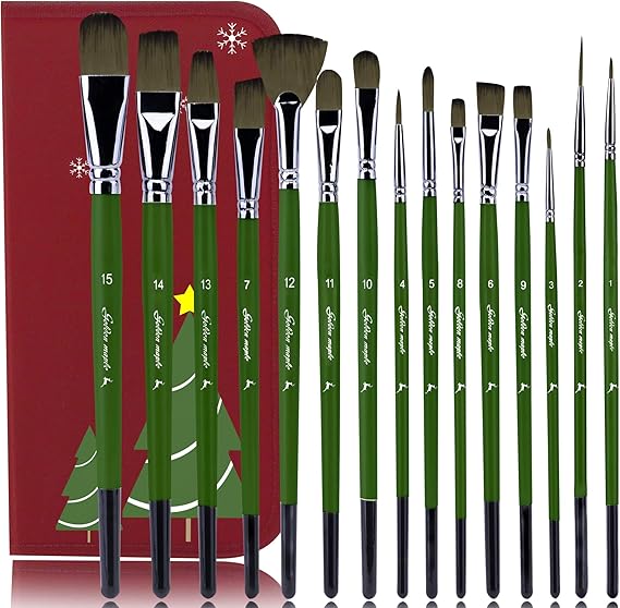 Fuumuui Artist Paint Brush Set for Acrylic Watercolor Oil Gouache Includes Popup Carrying Case