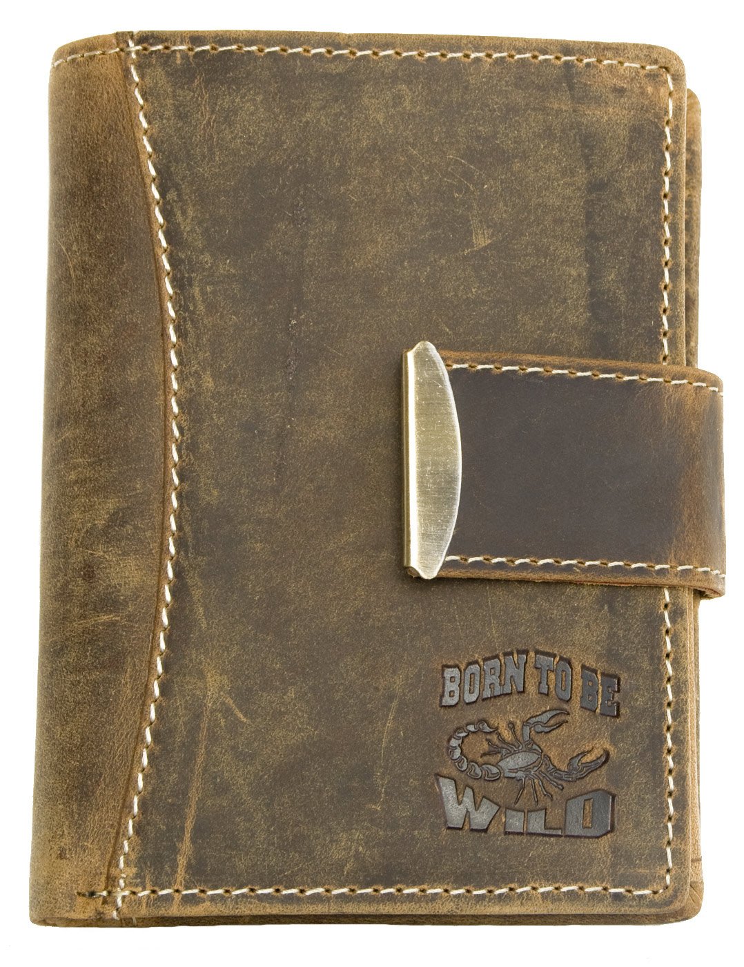 Men's Hunter Style Brown Strong Genuine Leather Wallet with Scorpion
