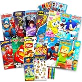 12 Bulk Superhero Coloring Books for Boys Ages 4-8 Bundle | Assorted 12 Coloring Books w/ Sonic, Spiderman, Avengers, Power Rangers | Coloring Utensils, Stickers, More (No Duplicates)