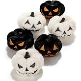 Fall Halloween Decoration Small Cute White Pumpkin Ghost Autumn D&eacute;cor | 6-Piece Fuzzy Pumpkins Halloween Decor Set | Jack-O'-Lantern &amp; Ghost Accents | Fall Home, Party &amp; Tabletop Decorations