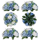 BLOSMON Flower Ball Centerpieces for Table 6 Pcs Fake Rose Centerpiece Flowers Dusty Blue Artificial Silk Floral Arrangement Center Piece Kissing Bouquet for Wedding Party Home Decor