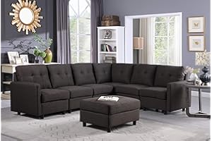 DAZONE Modular Sectional Sofa, 7-Piece Sectional Sofa Couches for Living Room, 6 Seats L Shaped Corner Couch Sleeper Sofa Furniture Set, Reversible Sectional Couches for Small Spaces Charcoal