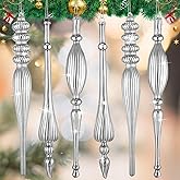 Acellegic 6 Pack Large Mercury Glass Ornaments, 14.9 Inch Christmas Hanging Decoration Vintage Finial Ornament for Xmas Tree Home Holiday Decor(Silver)