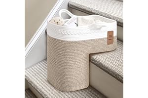 Degeyoyo Woven Stair Basket, Stair Baskets for Wooden Stairs, Carpeted Stairs Storage Basket with Handles, Staircase Baskets for Toys, Books, Brown, 15” L x 10” W x 15” H