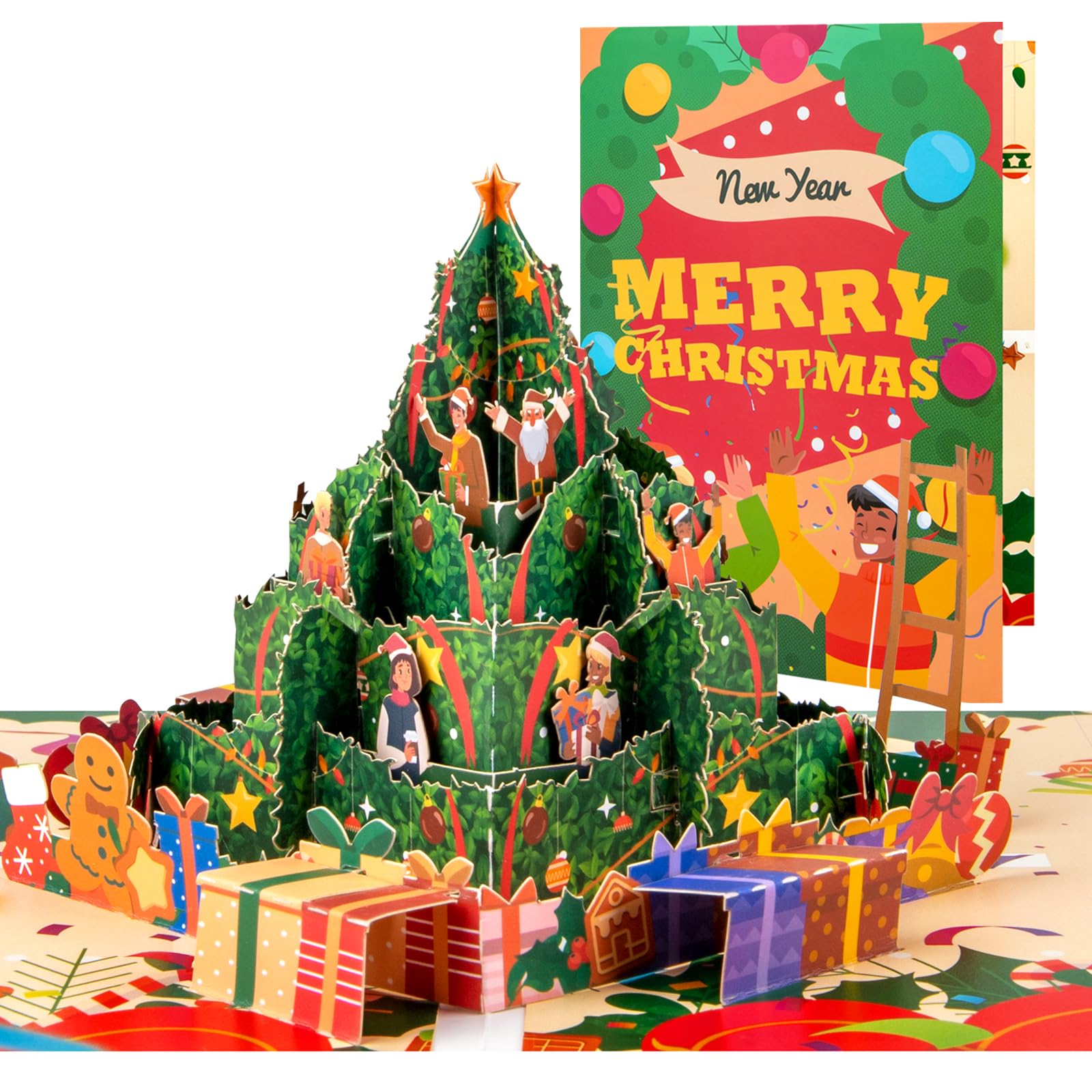 Magic Ants 3D Pop-Up Christmas Card, Merry Christmas, New Year Greeting Card, Festive Holiday Scene with Christmas Tree, Santa Claus, Diverse Family, Gifts, Holiday Card for Family and Friends