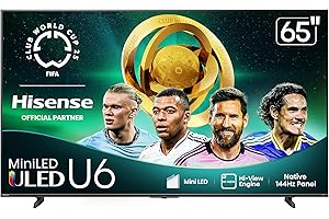 Hisense 65" Class U6 Series Best Value Mini-LED 4K UHD Smart Fire TV (65U65QF, 2025 Model) - QLED, Native 144Hz, HDR10+, Dolby Vision IQ, Dolby Atmos, Built-in Subwoofer, Game Mode Pro, Alexa Built In