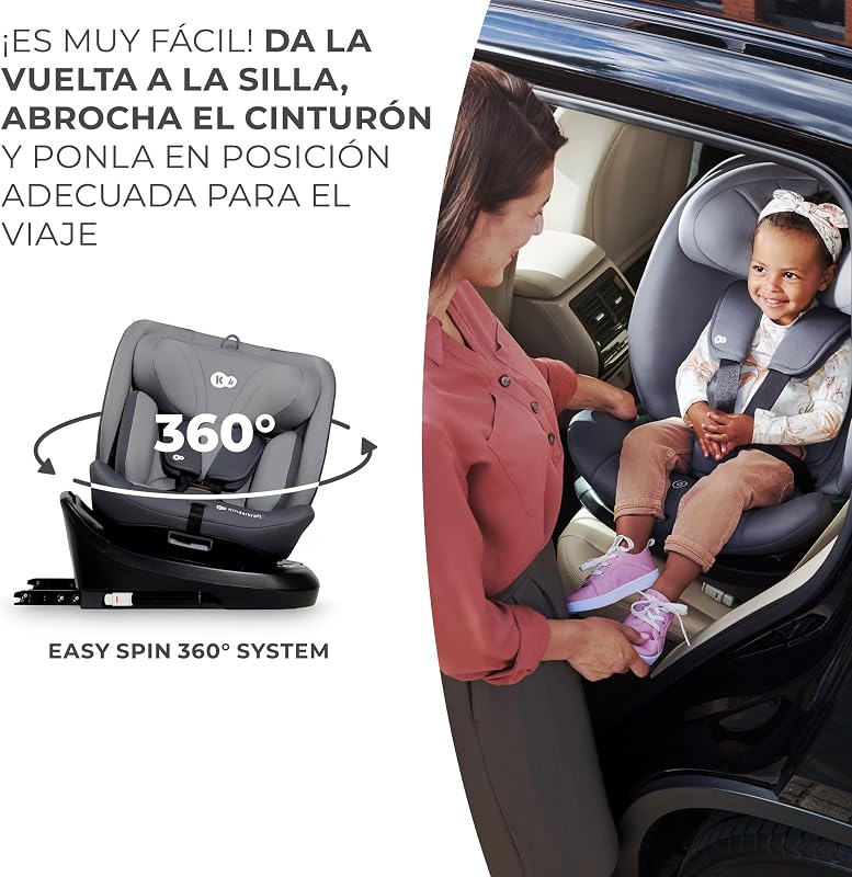 Kinderkraft I-GROW Cadeira auto para bebé e crianças, I-SIZE 40-150 cm, Isofix, Assento ajustável, Cadeira, RWF, FWF, Universal para cadeira auto, 360º, Grupo 0+/1/2/3, 0-36 kg, Cinzento