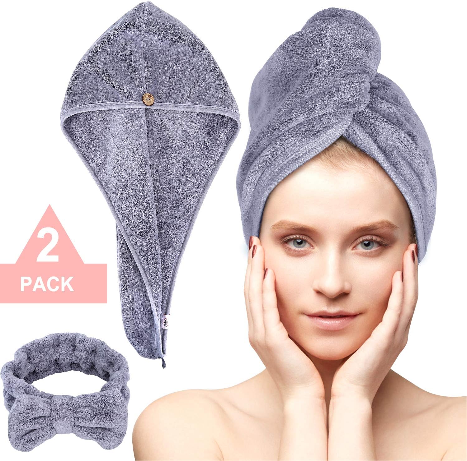 Microfiber Hair Towel Wrap Set - Anti Frizz Microfiber Hair Towel for Curly Long Hair Drying Towels with Makeup Headband-Quick Magic Hair Dry for Women- Gift Box: Home & Kitchen