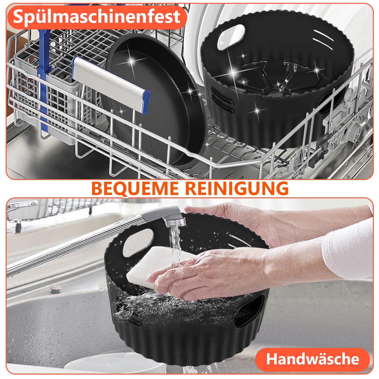 4PCS 19CM Heißluftfritteuse Zubehör - Airfryer Zubehör für Russell Hobbs 4L, Philips 2000-Serie 4,2L (NA229/00), Ninja 5,2L AF160EU, COSORI 3.8L, Grillrost Pizzapfanne Backpapier Silikonform 6