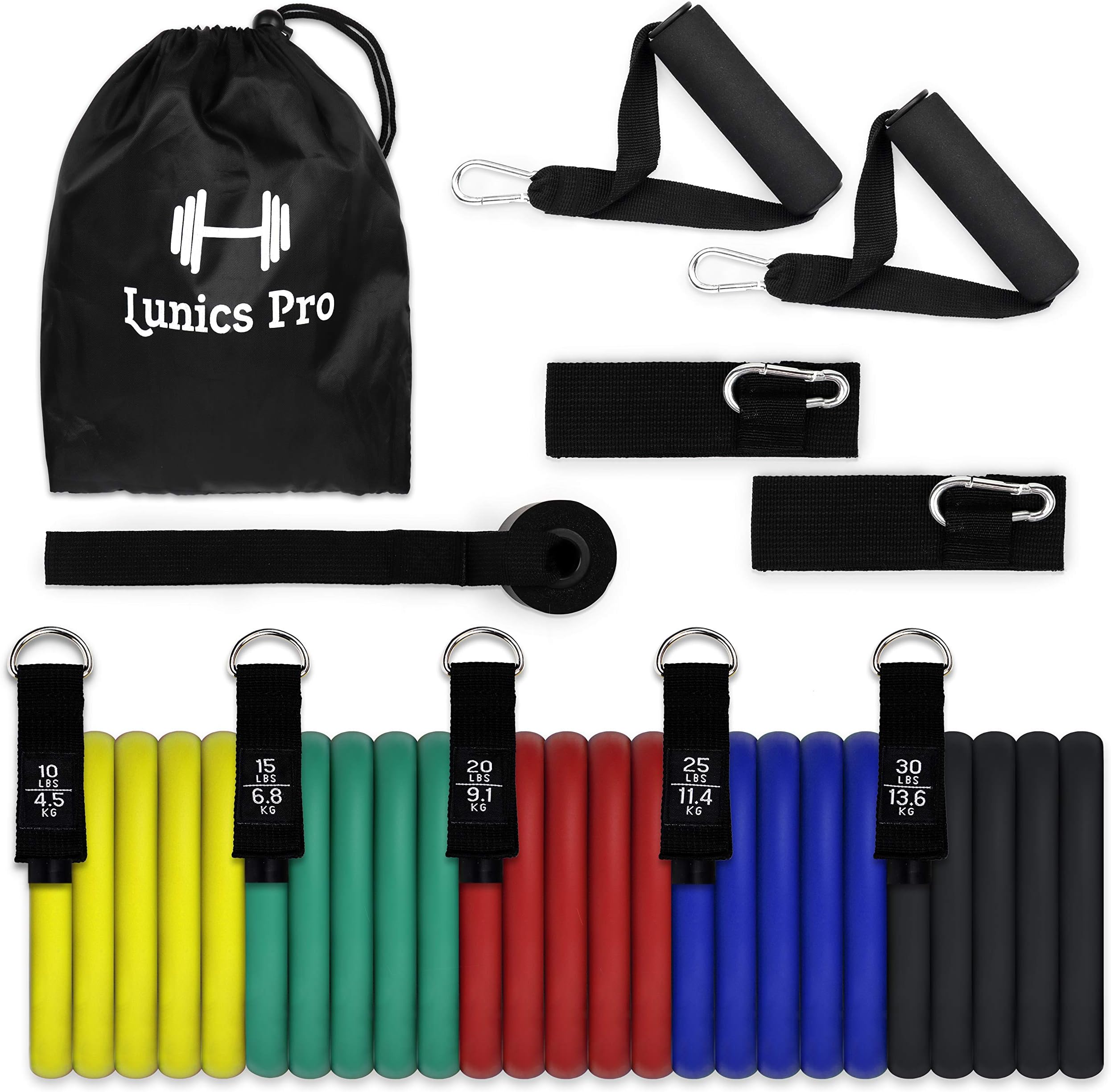 Lunics Exercise Resistance Bands 11 Piece Fitness Set For Men and Women,Indoor Outdoor Stretch Workout Equipment Durable and Portable Resistance Bands Set for Handle Body Training, Yoga, Gym