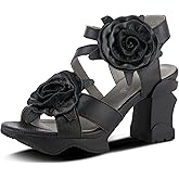 Spring Step L'Artiste Shelly – Women's Hand-Painted Floral Leather Platform Sandal with Adjustable Ankle Strap - Artistic Block Heel For Everyday Wear