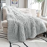 JONIYEAR Decorative 2.8" Long Hair Soft Fuzzy Faux Fur Throw Blanket 50" x 60",Luxury Reversible Fluffy Blankets for Couch Sofa Chair,Lightweight Accent Cozy Plush Thick Warm Shaggy Furry Blanket,Grey