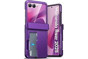 ATATOO for Motorola Razr 2025 Case, Built-in Card Holder (Store 3 Cards) & Hinge Protection & HD Screen Protector, Military Grade Protection, Hard Wallet Phone Case for Moto Razr 2025, Dark Purple