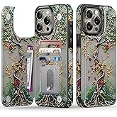 FUNMIKO for iPhone 13 Pro Max Wallet Case with Card Holder + Cash Clip, RFID-Blocking, Military-Grade Drop Protection & UV-Printed Artwork, Magnetic Closure with Kickstand - Blooming Tree of Life