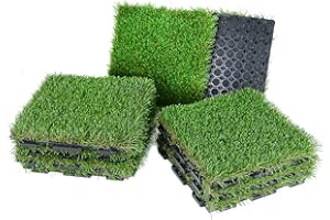 XLX TURF Interlocking Artificial Grass Tiles 12x12 Inch/9 Pack, Easy to Install Fake GrasTurf Tiles for Patio, Balcony, Dogs, Deck, Indoor Outdoor Decor, Rectangle Buckle