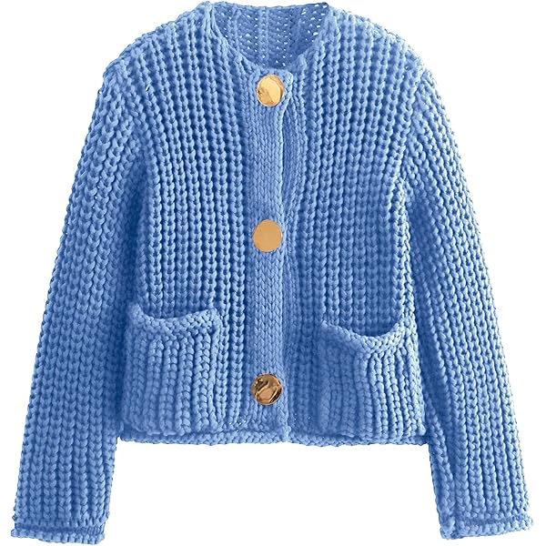 Hvewarm Womens Fall Chunky Knit Cardigan Gold Button Down Long