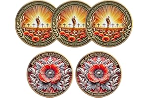 RYUKENLM 5pcs Poppy Remembrance Challenge Coin – Lest We Forget Memorial Coin for Fallen Heroes Military Tribute Coin Veteran