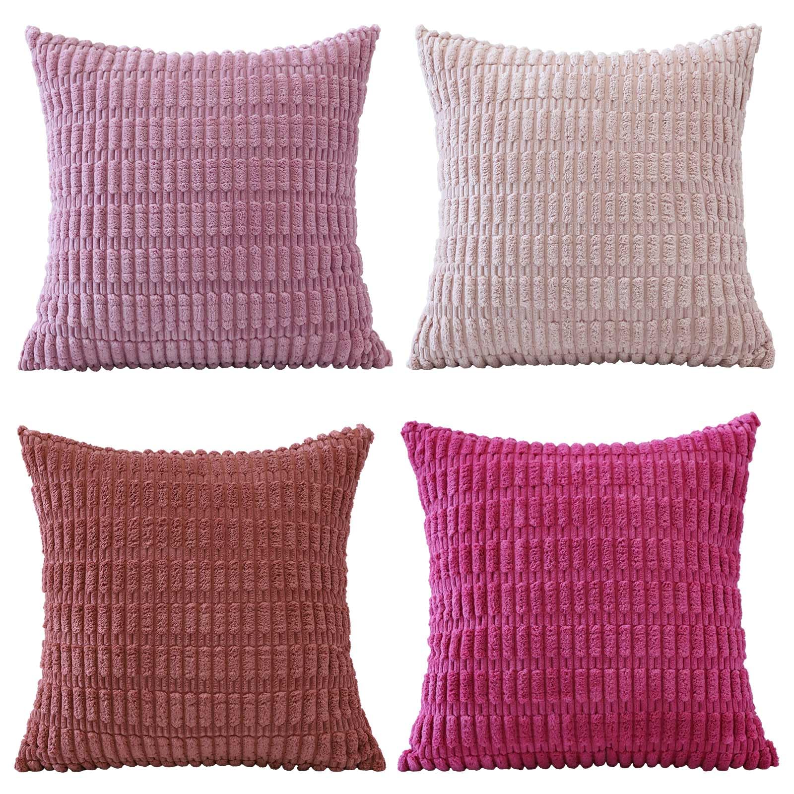 Sungeek Set of 4 Soft Corduroy Decorative Cushion Covers 40x40cm Square Striped Throw Pillow Covers 16x16 Inch for Sofa Couch Living Room Patio Farmhouse Boho Home Decor Pillowcases, Hot Pink Purple