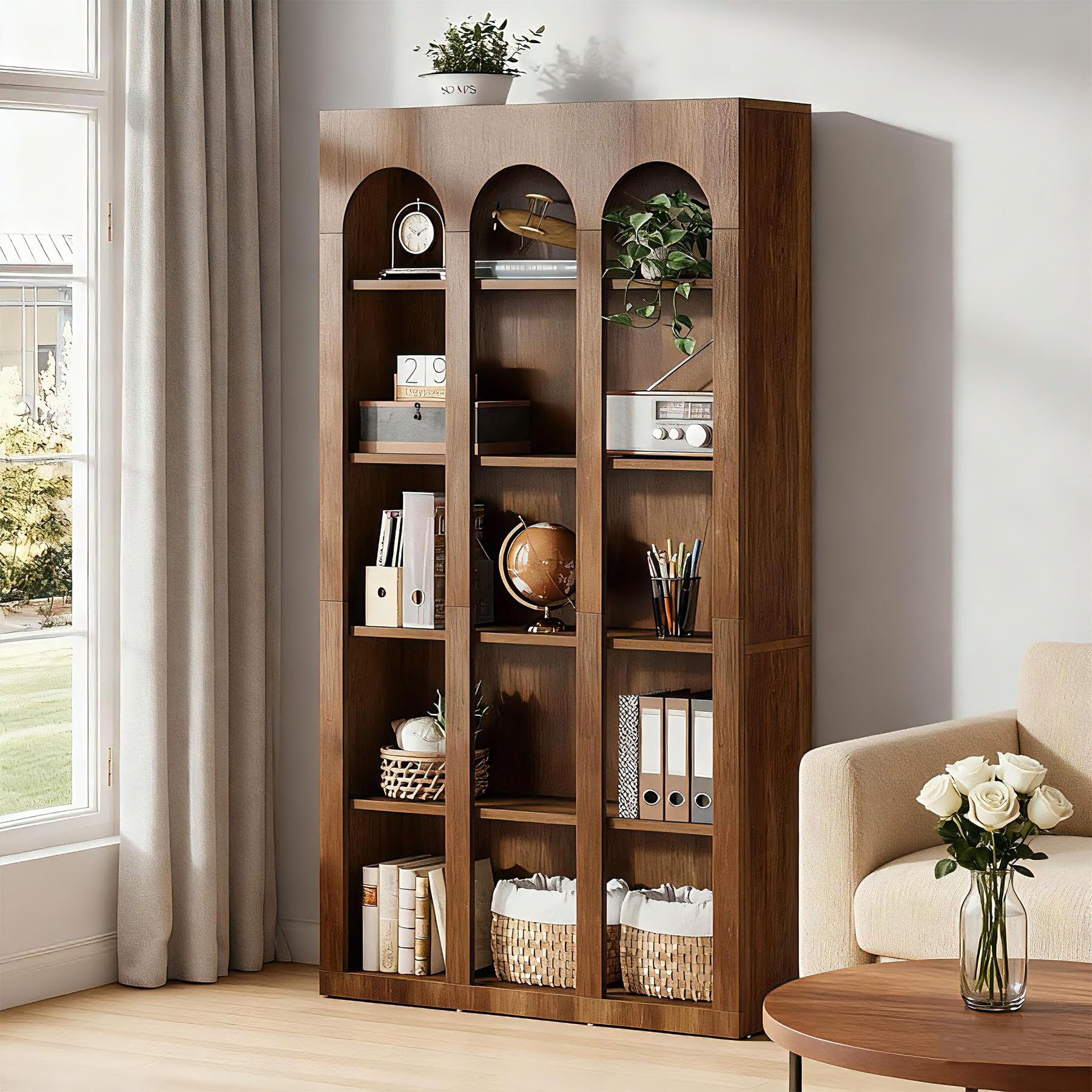 Photo 1 of **FOR PARTS ONLY** Tribesigns 5-Tier Farmhouse Arched Bookshelf, 70.87-Inch Mid Century Modern Arched Bookcase with Open Shelves, Tall Book Shelf Vintage Display Storage Shelving Unit for Home Office, Rustic Brown