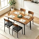 Takywep Wood Dining Set for 4, Kitchen Table with Soft Chairs, Smooth Edge | Dining Room Table Set for 4 Upholstered Chairs for Dining Kitchen Room, Apartment, Walnut