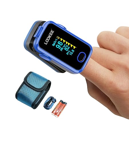 LOOKEE A310 Premium Pulse Oximeter Finger Heart Rate Oxygen Monitor | Proudly Canadian | SpO2 Blood Oxygen Level | Medical Accuracy, Alarm & PI | OLED Display | Carry Case & Batteries | Blue