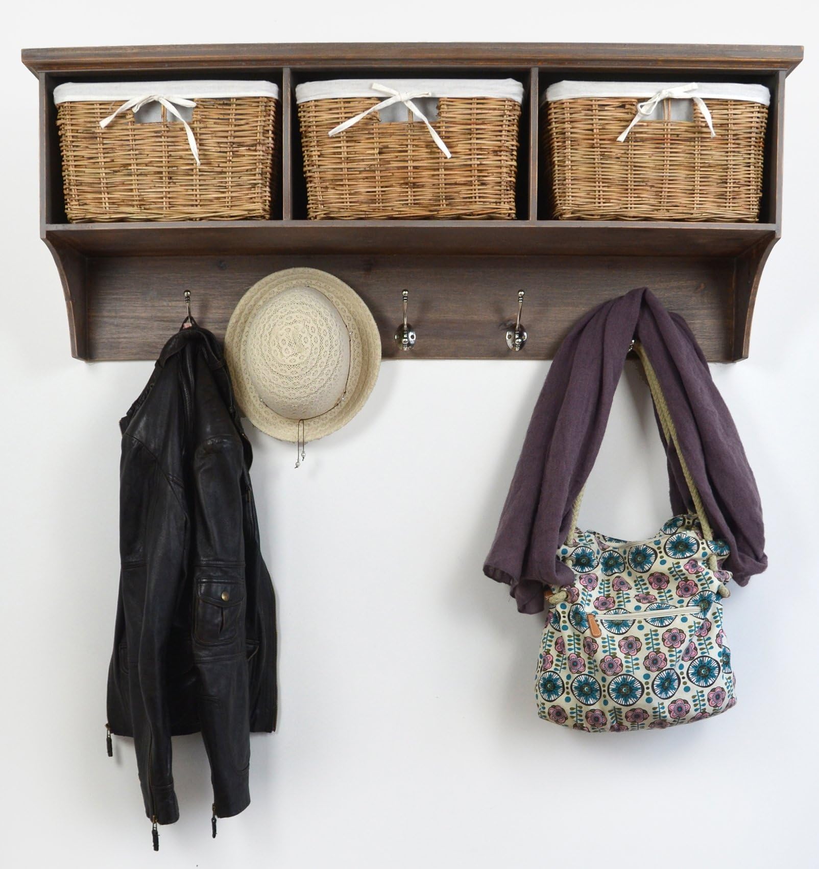 Tetbury Acacia Coat Hanger with 3 baskets