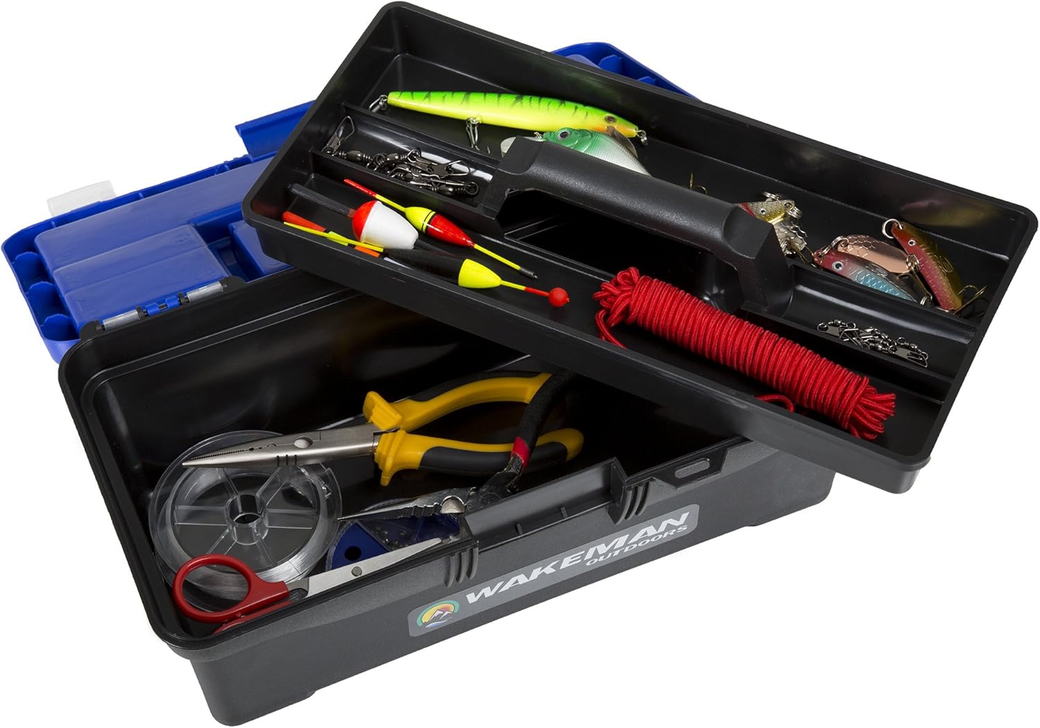 Fishing Single Tray Tackle Box- 55 Piece Tackle Gear Kit Includes Sinkers, Hooks Lures Bobbers Swivels and Fishing Line By Wakeman Outdoors Blue : Sports & Outdoors