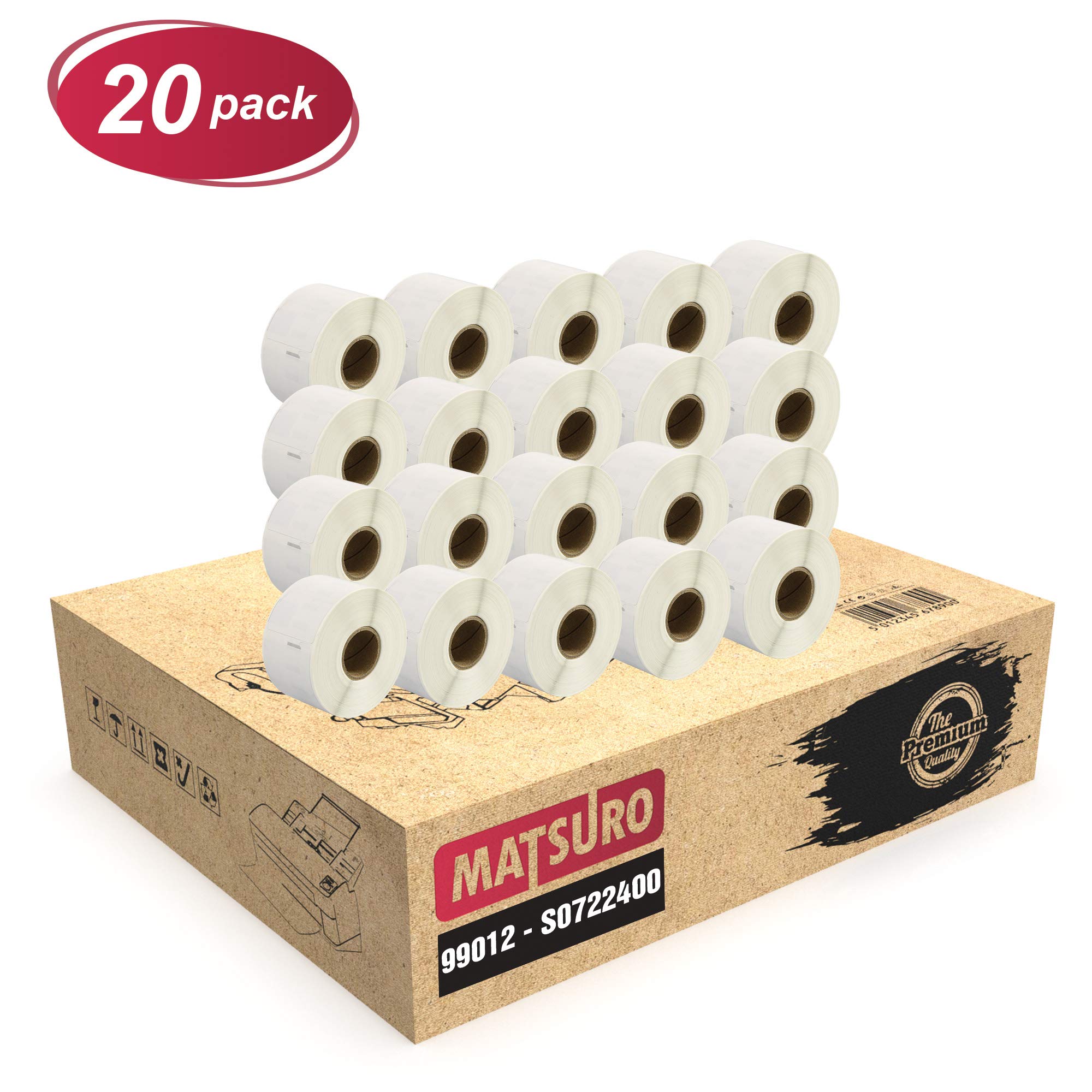 Matsuro Original | Compatible Address Label Rolls Replacement for DYMO 99012 S0722400 (36 mm x 89 mm | 260 Labels per Roll | 20 Pack)