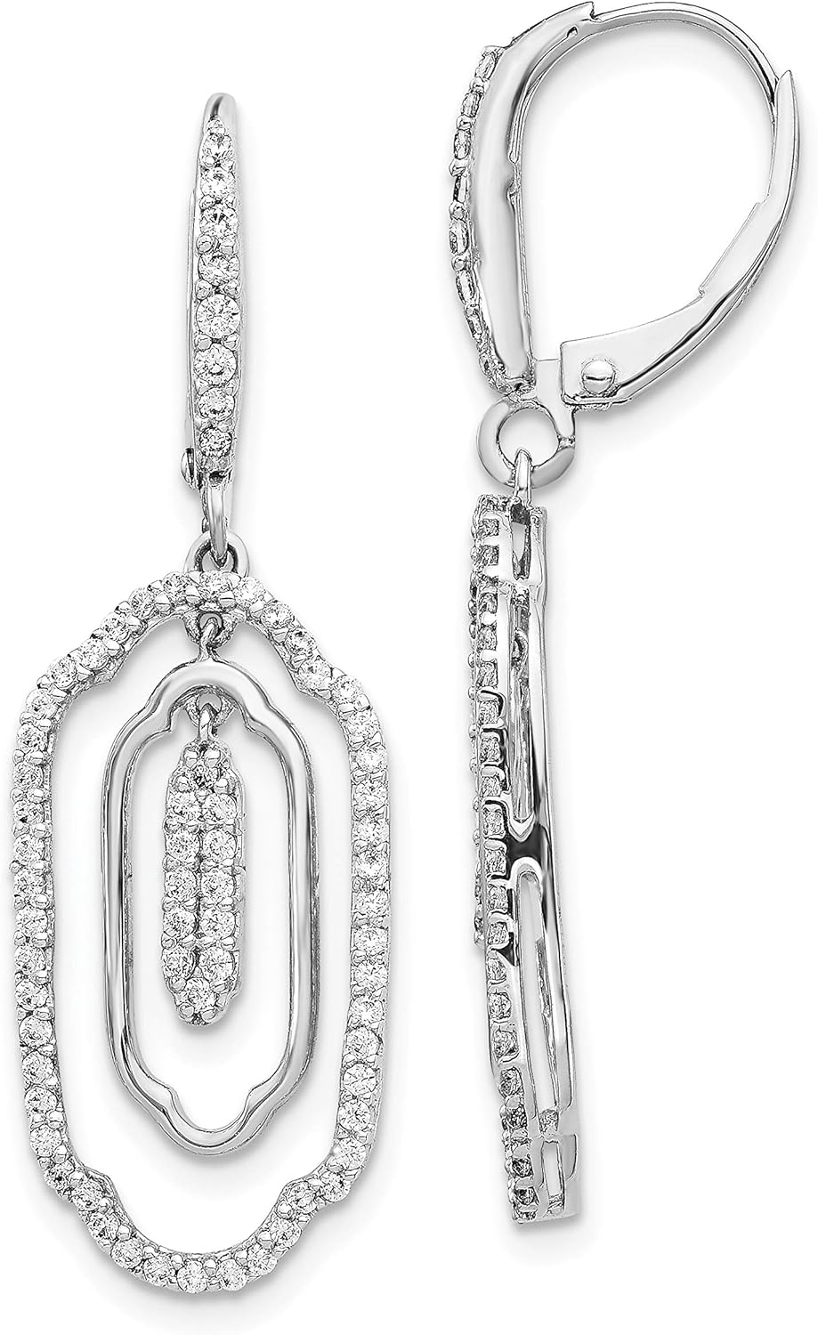 14k White Gold Diamond Leverback Earrings Jewelry