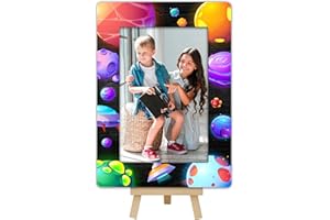 OXRUN Outer Space 4x6 Picture Frame, Planets Wooden Photo Frame with Easel, Display Photo Insert, Newborn Gifts, Nursery Decor - A09