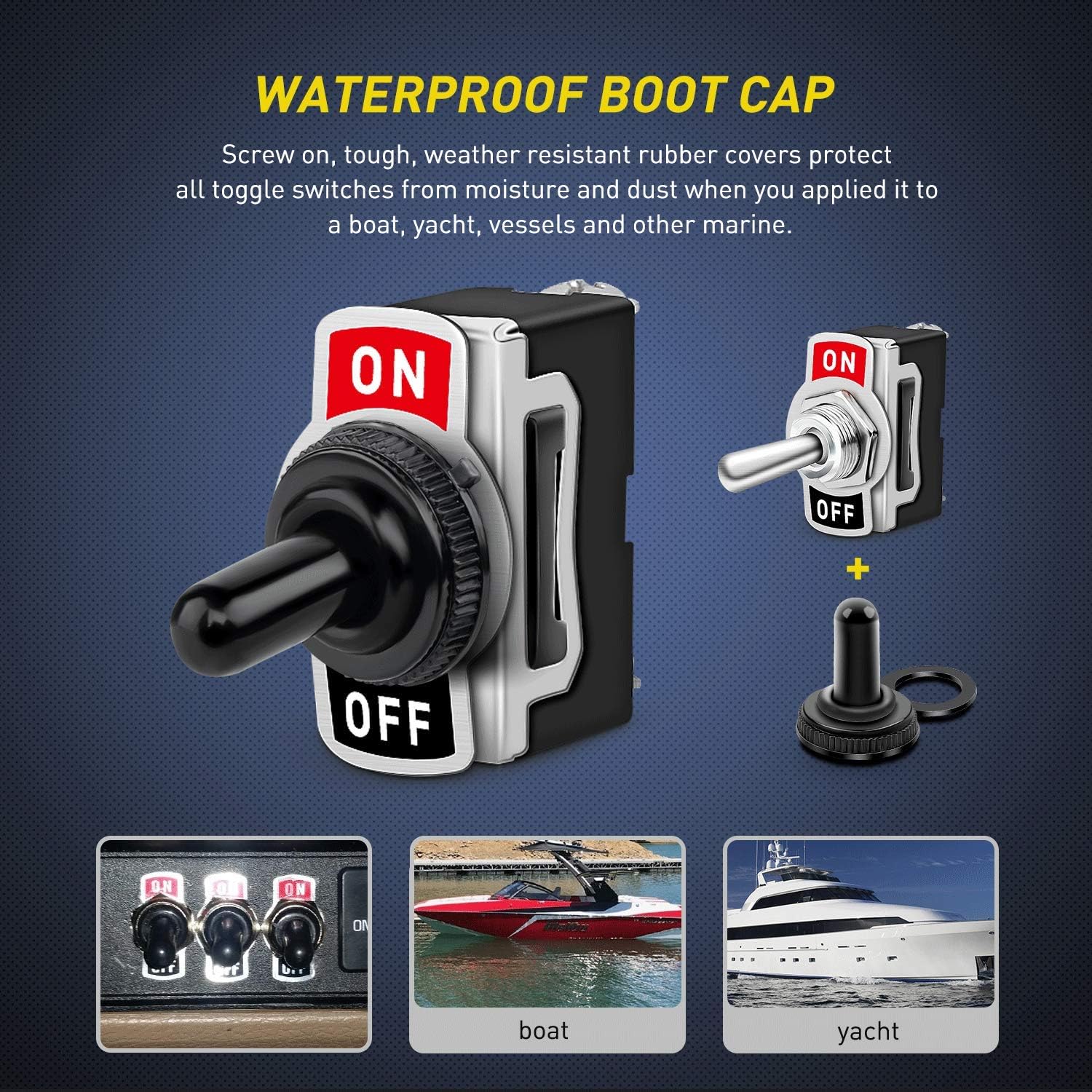 Nilight 90012E Heavy Duty Rocker Toggle 15A 250V 20A 125V SPST 2Pin ON/Off Switch Metal Bat Waterproof Boot Cap Cover-5 Pack, 2 Years Warranty: Automotive