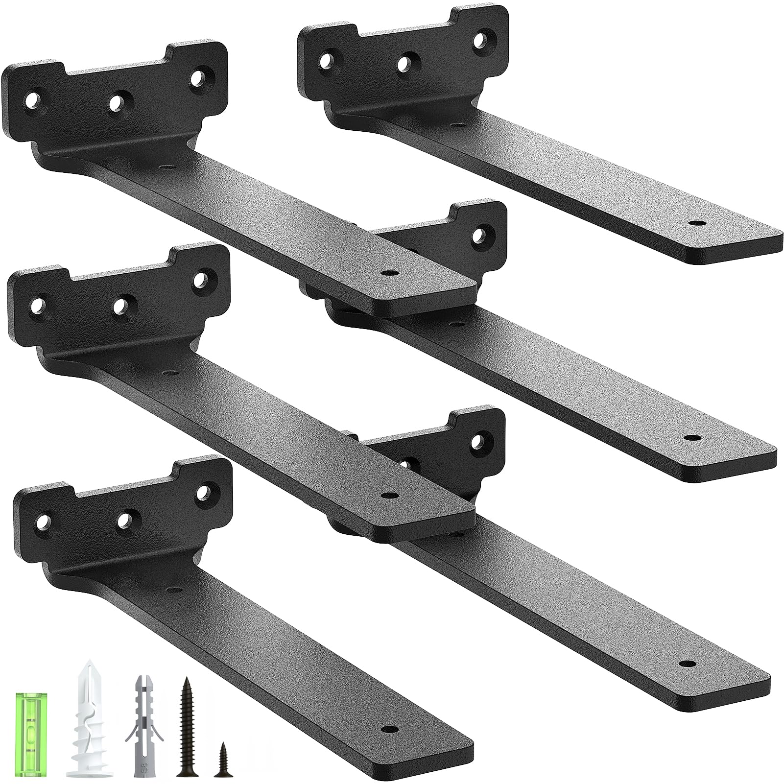 Yeabett Shelf Brackets, 6 Pack Right Angle Floating Shelf Brackets 20cm, 70kg Load Capacity, Black