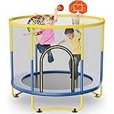 6FT Indoor Trampoline for Kids Ages 1-8, 72" Mini Toddler Indoor & Outdoor Trampoline with Safety Enclosure Net, Basketball Hoop & Dart Board, Birthday Gifts for Boys & Girls, Baby Toddler