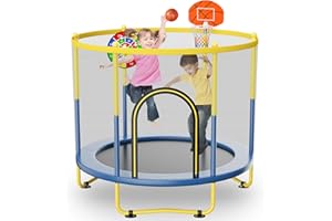 BAOTREE 6FT Indoor Trampoline for Kids Ages 1-8, 72" Mini Toddler Indoor & Outdoor Trampoline with Safety Enclosure Net, Basketball Hoop & Dart Board, Birthday Gifts for Boys & Girls, Baby Toddler