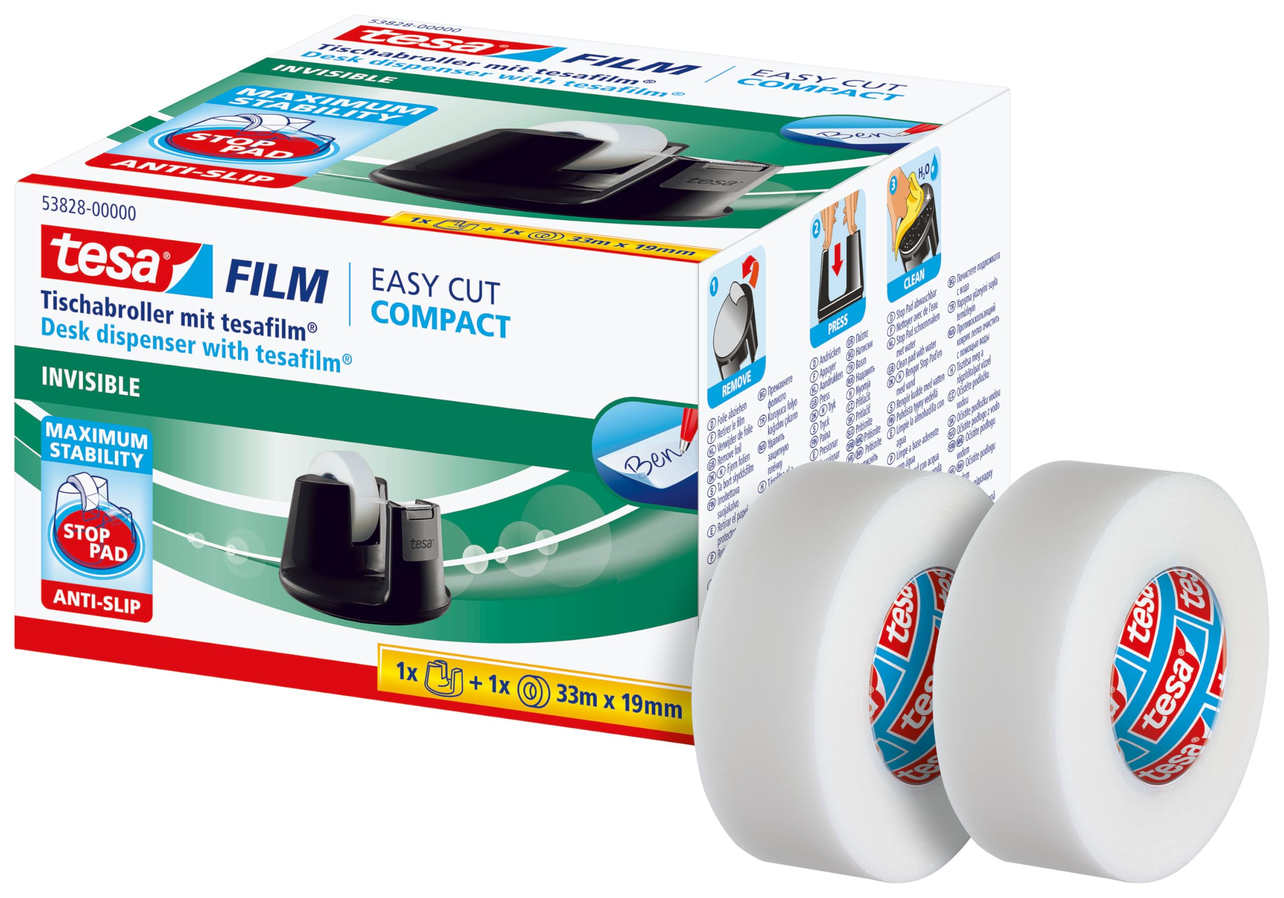 Tesa Easy Cut Compact Promo Value Pack Tesafilm Eco & Clear 2 X 33 M: 19 mm + Dispenser