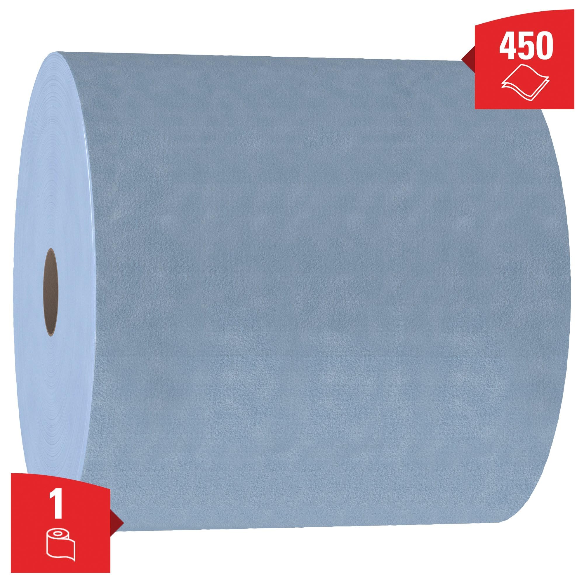 WypAll PowerClean X90 Cloths Ultra Duty Wipes, Jumbo (12889), Extended Use Towels, Blue (1 Roll of 450 Sheets, 450 Sheet Total)