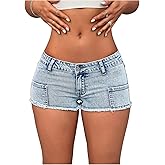 Floerns Women's Low Rise Distressed Y2k Mini Denim Shorts Raw Hem Skinny Jean Shorts