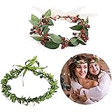 THUNARAZ Nature Flower Crowns for Women Halo Woodland Wedding Floral Crown Headband Adjustable Handmade Christmas Red Berry F