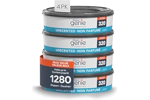 Diaper Genie Essentials Round Refill 4-Pack | Holds Up to 1280 Newborn Diapers | Features Unscented Continuous Film | Compati